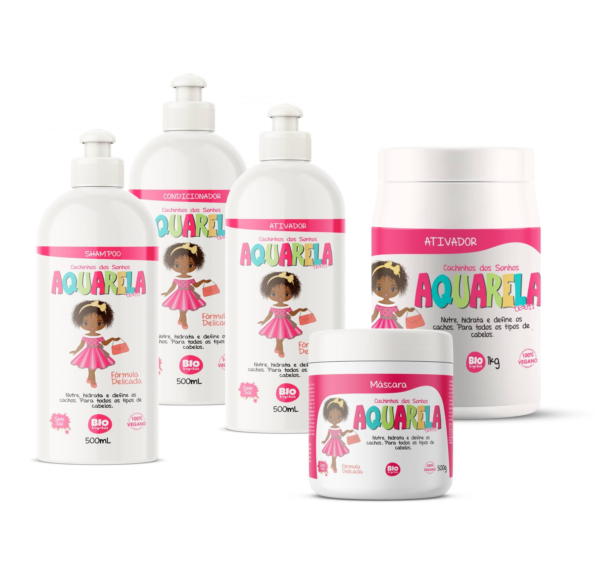 Linha Completa Aquarela Teen Cachinhos dos Sonhos Biovegetais - 500ml - Trihair Cosméticos